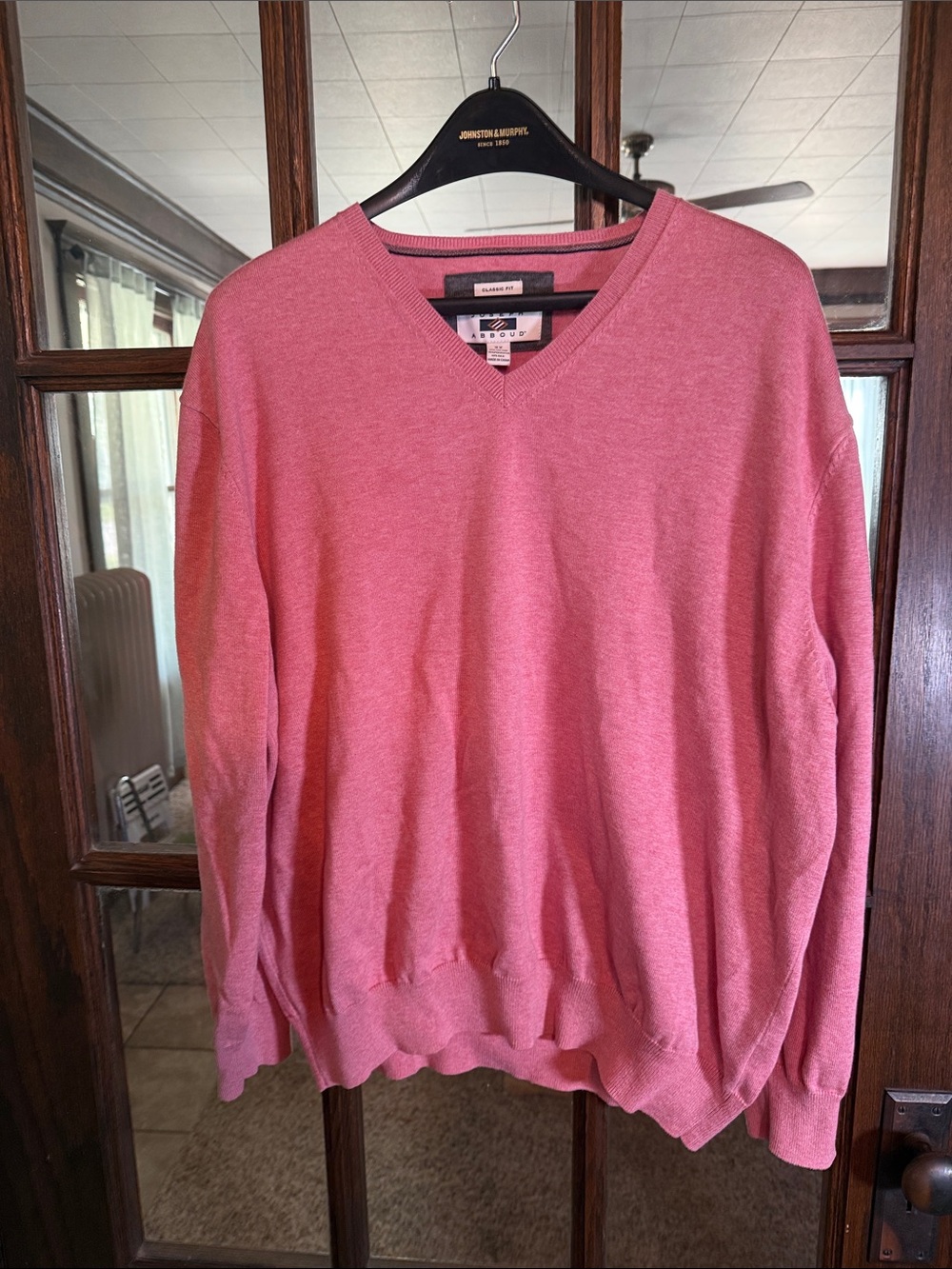 Joseph Abboud Mens 2X Pink V-Neck Sweater Classic Fit Cotton Silk Blend Knit